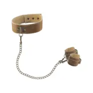 Ouch!: Premium Bonded Leather, Collar with Handcuffs, brun