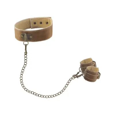 Ouch!: Premium Bonded Leather, Collar with Handcuffs, brun