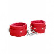 Plush leather wrist cuffs, röd