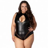 NORTIE Fetish Wetlook Grenlös Body Plus-Size - Svart - Plus size