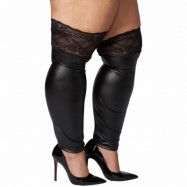 NORTIE Fetish Wetlook Stay-ups Plus-Size - Svart - Plus size