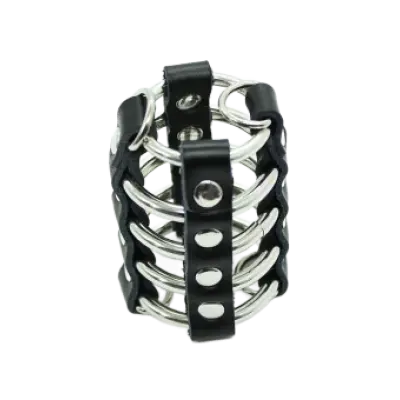 Ohmama Fetish Penis Cage With Metal Rings And Leather Straps