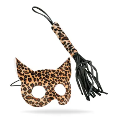 Leopard Faux Fur Mask & Whip
