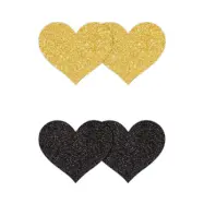Pretty Pasties Glitter Hearts Black Gold 2 Pair