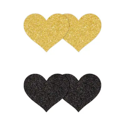 Pretty Pasties Glitter Hearts Black Gold 2 Pair