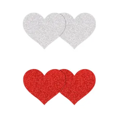 Pretty Pasties Glitter Hearts Red Silver 2 Pair