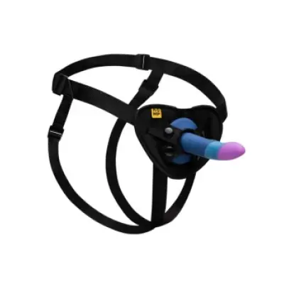 ROMP - PICCOLO HARNESS + SILICONE DILDO WITH TRICOLOR SUCTION CUP 14 CM