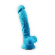 Dual Density Blå Dildo med pung 18 cm