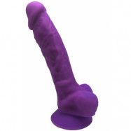 Dual Density Lila Dildo med pung 18 cm