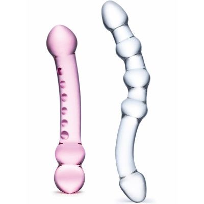 Gläs: 2pc Pleasure Set, Double Pleasure Glass Dildo Set