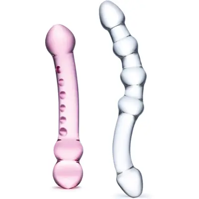 Gläs: 2pc Pleasure Set, Double Pleasure Glass Dildo Set