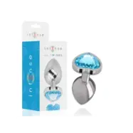 Intense Aluminum Metal Anal Plug Blue Heart Size L