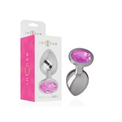 Intense Aluminum Metal Anal Plug With Pink Crystal Size L