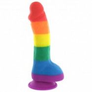 Pride Dildo Original Rainbow Silikon Dildo med Testiklar - Mixed colours