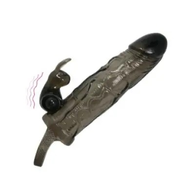 BAILE - BRAVE MAN PENIS COVER WITH RABBIT BLACK 16.5 CM
