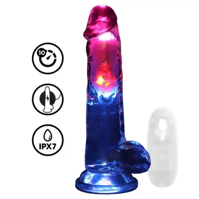 RealCock - LED Vibrating Straight Cock With Balls - Transparent - 20cm