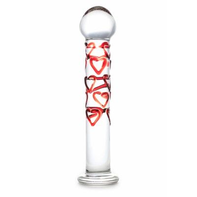 RED HEARTS GLASS DILDO