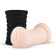 Masturbator With Silicone Grip Sleeve - Black