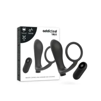 Addicted Toys Penis Ring With Remote Control Anal Plug Black Rechargeable