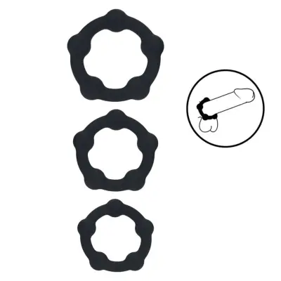 Levelz - Beaded Silicone Cockring Set Of 3 - Black - S/M/L