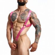 MaleBasics DNGEON Straight Back Harness med Penisring - Ljusrosa