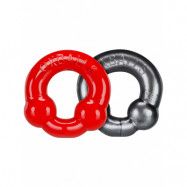 Oxballs: Ultraballs, 2 Piece Cockring Set, röd/silver