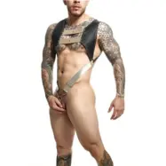 Mob Eroticwear Dngeon Top Cockring Harness Gold