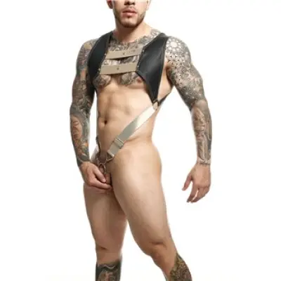 Mob Eroticwear Dngeon Top Cockring Harness Gold