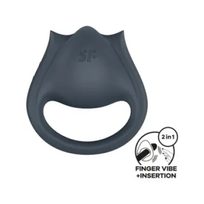 Satisfyer Perfect Pair 2 Multivibrator 2 In 1 Penis Ring And Finger Stimulator Grey