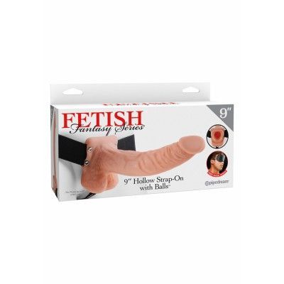HOLLOW STRAP-ON W BALLS 9'' FLESH