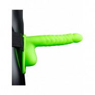 Ouch! Glow in the Dark: Ribbed Hollow Strap-On with Balls, 21 cm