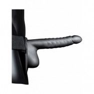 Ouch!: Ribbed Hollow Strap-On with Balls, 21 cm, grå