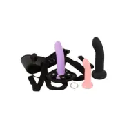 Strap-On Set, Harness 3 flexible silicone dildos