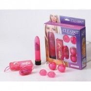 CLEAR VIBRATOR KIT PINK - Set med 4 sexleksaker